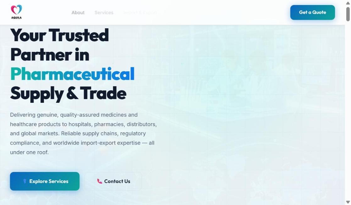 Aquila Healthcare pharmaceutical supply website designed by VirtueSys
