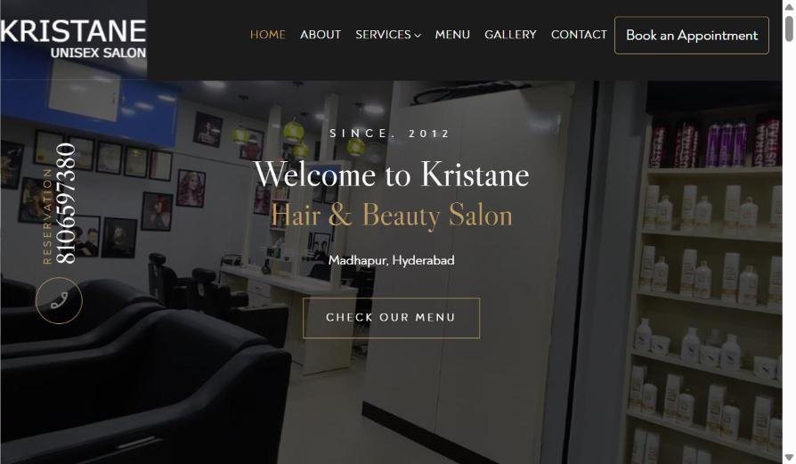 Kristane Unisex Salon Madhapur Hyderabad website by VirtueSys
